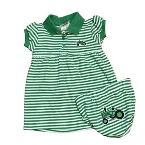 Tractor Outfit Baby Girl Green Stripes 2 Pieces 3-6 Months Farm Green Tractor